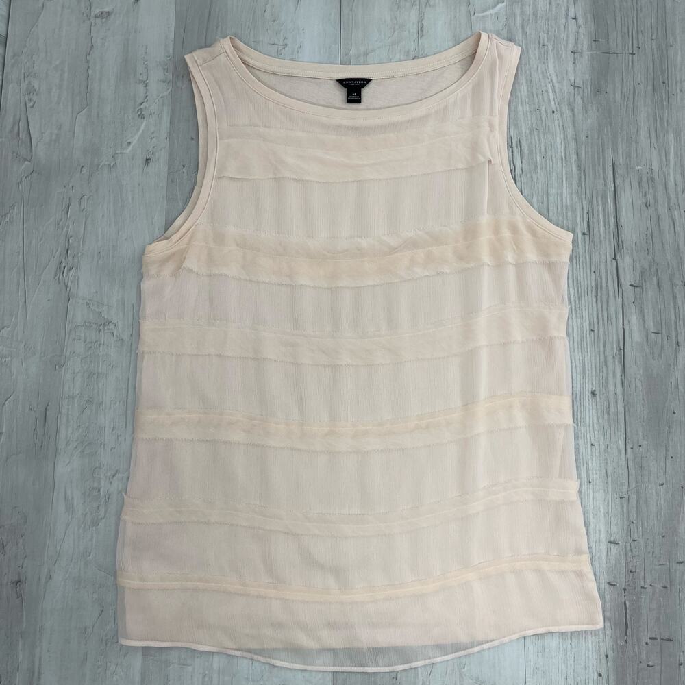 Ann Taylor Light Pink Ruffle Sleeveless Blouse M Coquette Balletcore Summer Tank